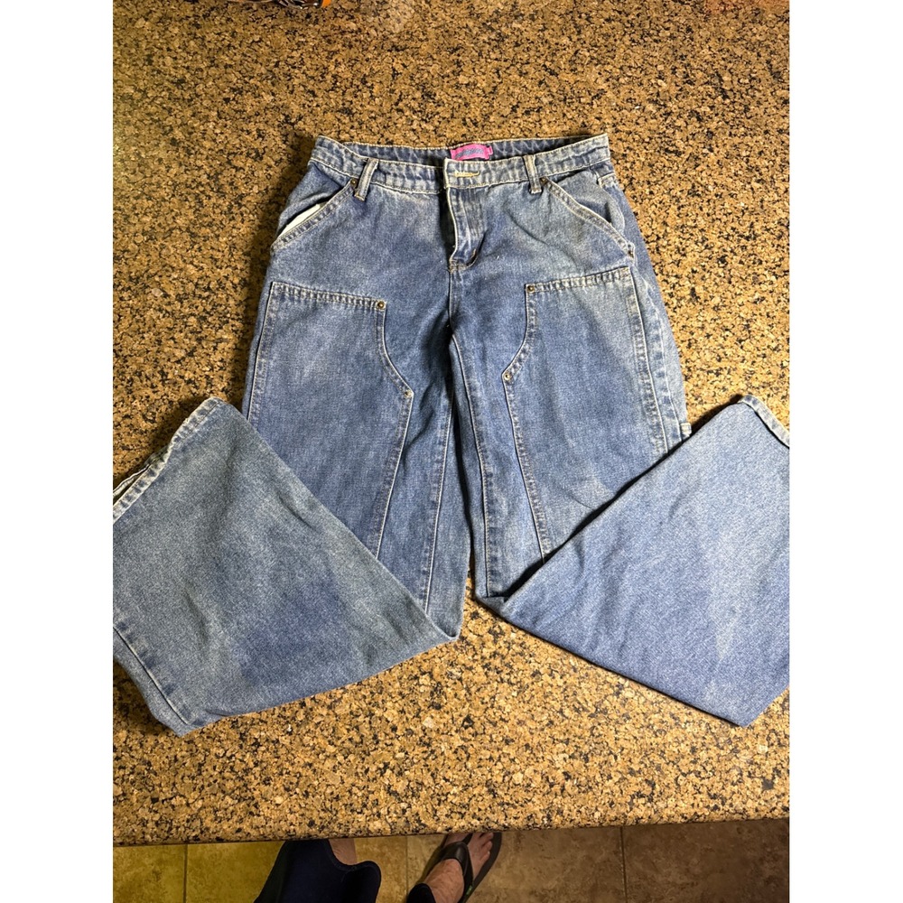 Edikted Double Knee Carpenter Jeans Medium Wash Wide Leg Utility Pants Small